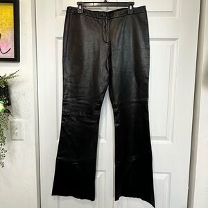 BCBGMAXAZRIA Black 100% Leather Straight Leg Flat Front Pants Size 12 NWT